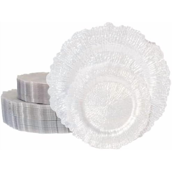 60PCS White Plastic Plates - Pearl White Plates Disposable&Reusable - Heavy Duty Plastic Plates for Party&Wedding Including 30 Dinner Plates 10" & 30 Appetizer Plates 7"