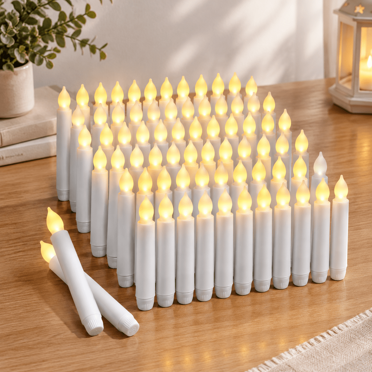 60PCS White With LED Taper Candles, Flickering Warm Light Electric ...