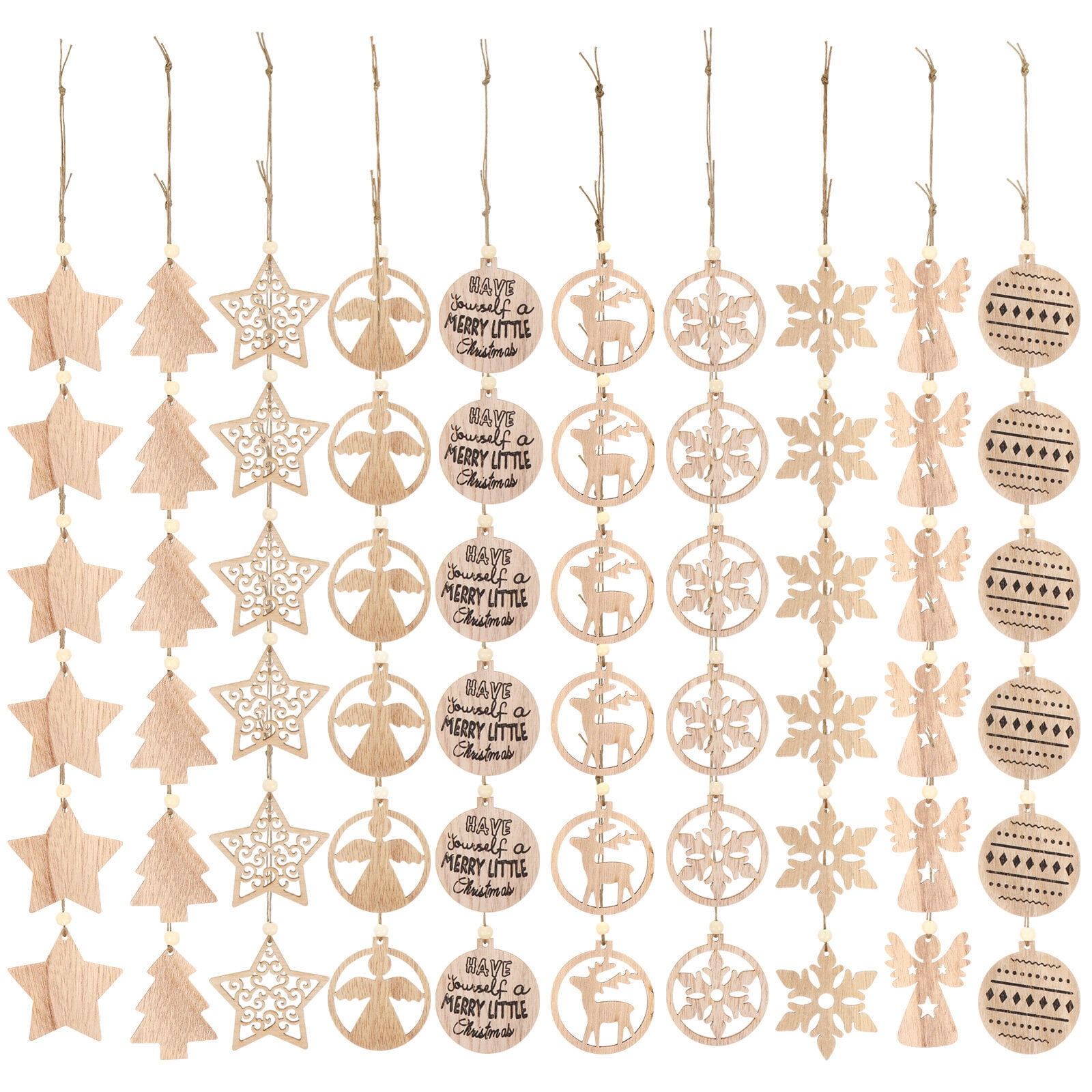 60PCS Wooden Ornaments Mini Christmas Theme Natural Wood Slices for