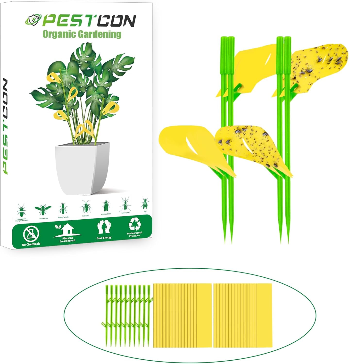 60PCS Yellow Sticky Traps for Plant Gnats Fungus Gnat House Indoor Fruit Fly Indoor/Outdoor Catcher Whiteflies Mosquitoes Thrips Aphids... Stake Holders Included Dual-Sided