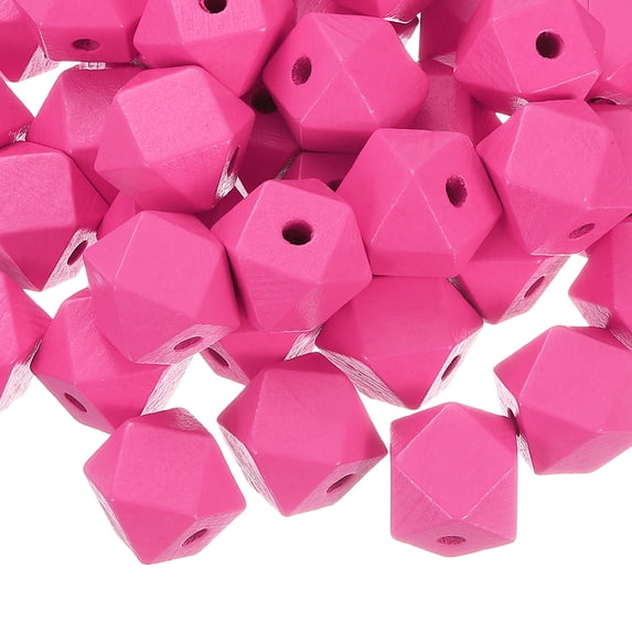 60Pack 15mm Colored Hexagon Natural Wood Beads, Polygonal Wooden Beads(Rose Red)