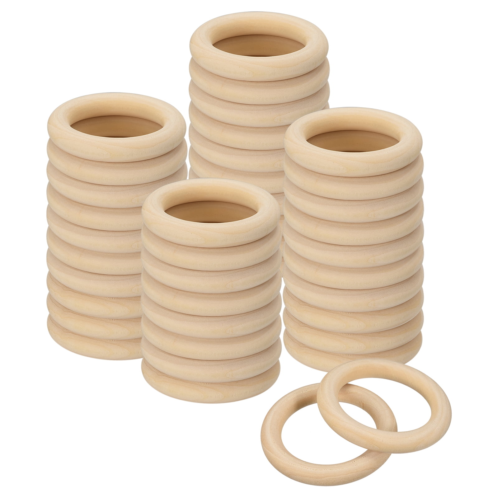 60Pack 60mm(2.4-inch) Natural Wood Rings, 10mm Thick Smooth Unfinished ...