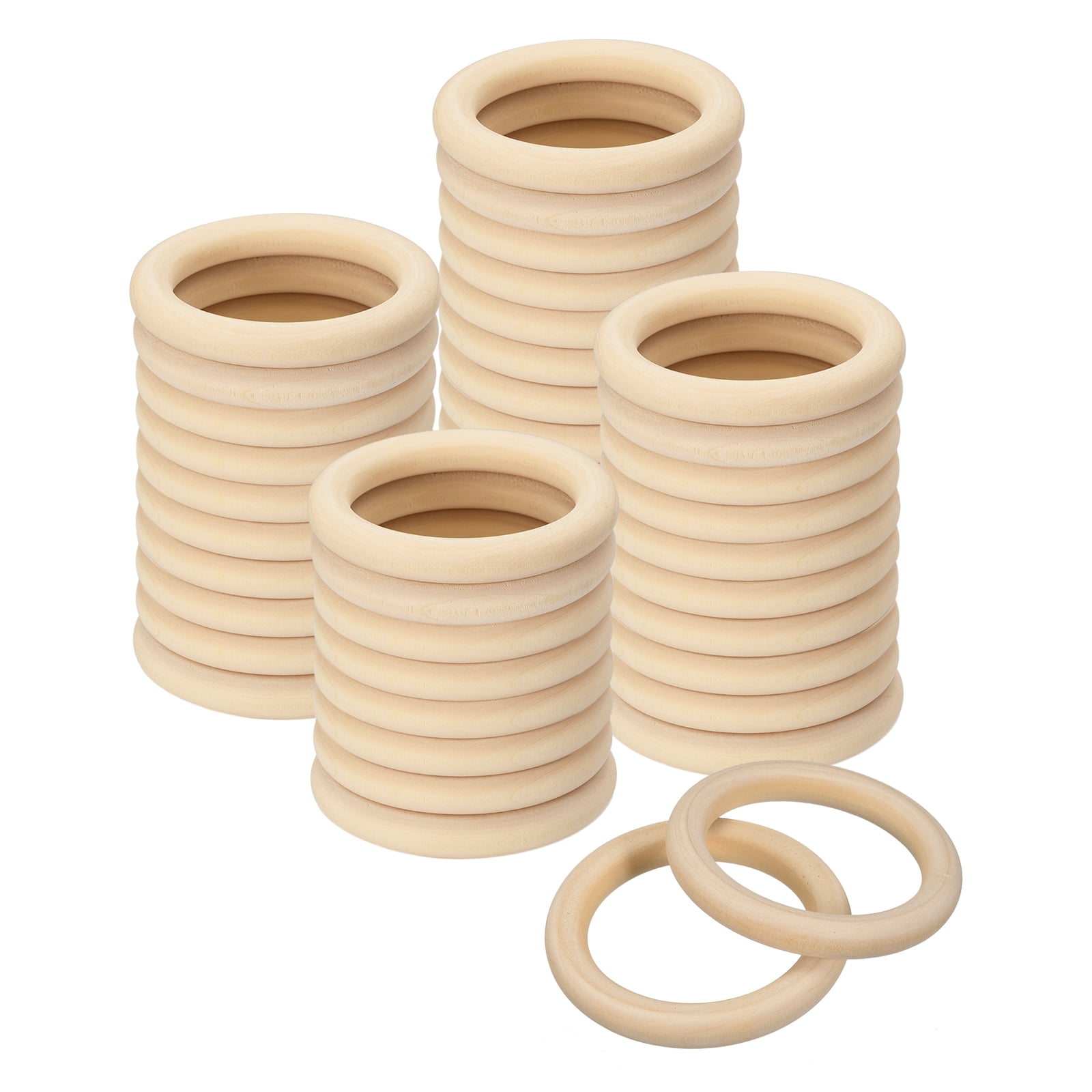 60Pack 65mm(2.6-inch) Natural Wood Rings, 10mm Thick Smooth Unfinished ...