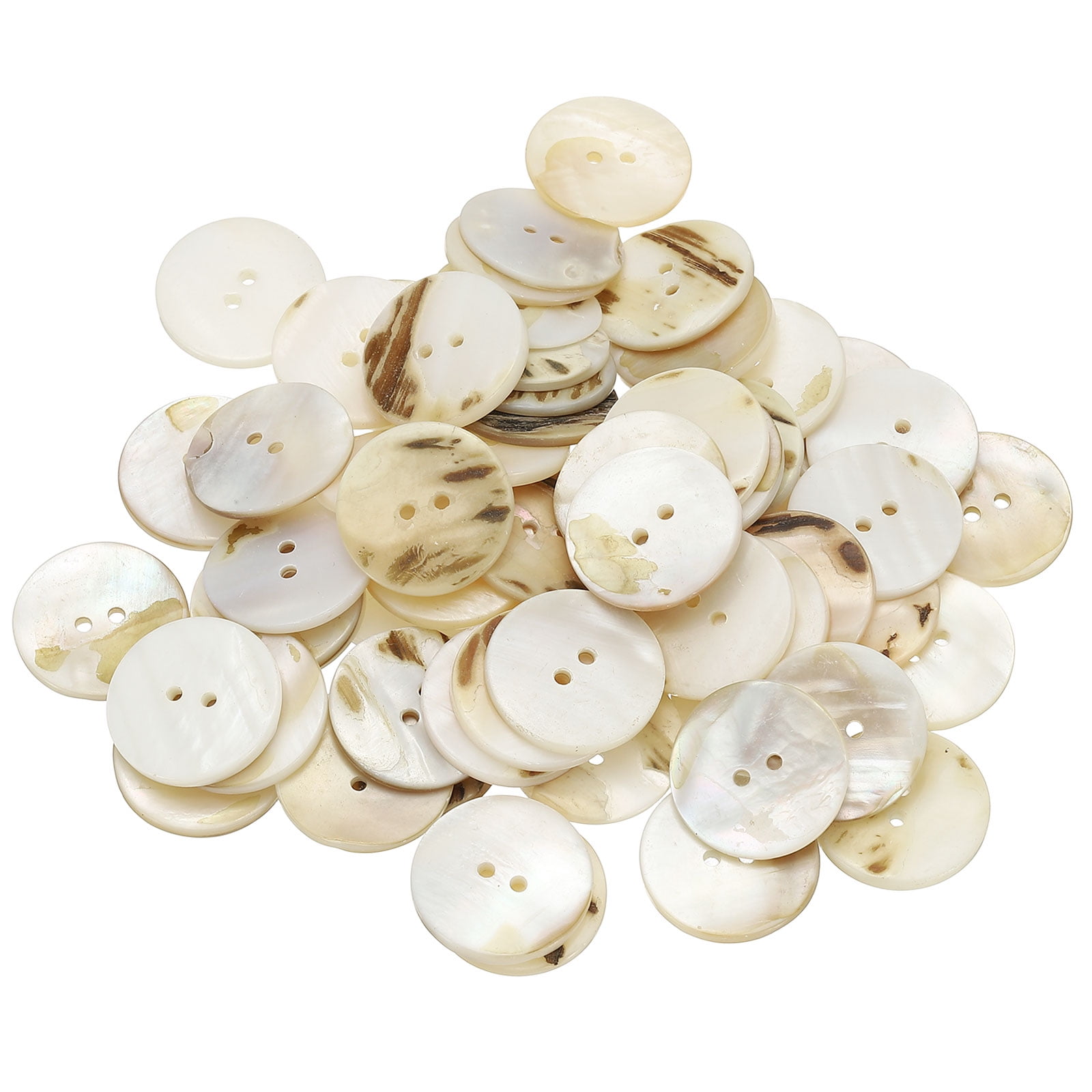 60Pack Natural Shell Button, 2 Hole 25mm Mother of Pearl Buttons, White