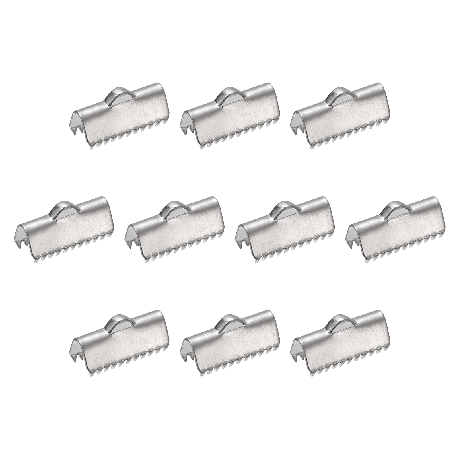 60Pack Ribbon End Crimp Clamps, 15mm Smooth Stainless Steel Pinch Cord