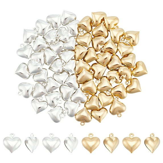60Pc 2 Colors Brass Charms Heart Mixed Color 13x11.5x3.5mm Hole: 1.2mm 30pcs/color