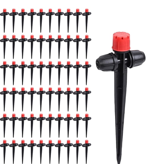 60Pcs 1/4 Inch Drip Irrigation Emitter, 360 Degree Adjustable Spray Head Sturdy Plastic Ground Insert Sprinkler Head Multi Flow Mode Quick Connect Garden Watering Nozzle for Plant Irrigation