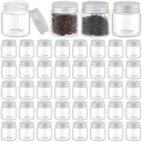 60Pcs 1.7 oz Small Mason Jars with Silver Lids, Transparent Glass Jar Mini Storage Containers Bulk for Valentine's Day Preserving Jam Honey Jelly Candy Yogurt Wedding Favors Storage