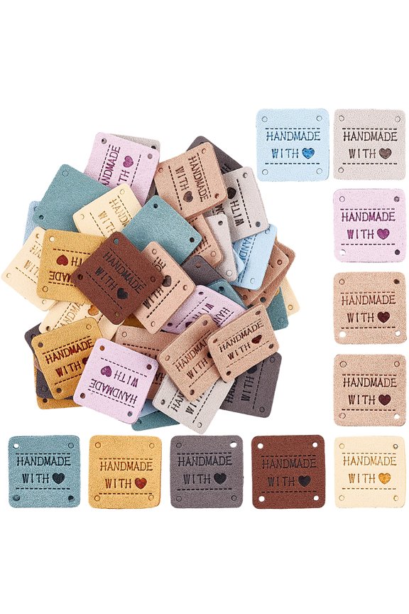 60Pcs 10 Colors Microfiber Label Tags with Holes for DIY Jeans Bags Shoes Hat Accessories Square Mixed Color 25x25mm 6pcs/color