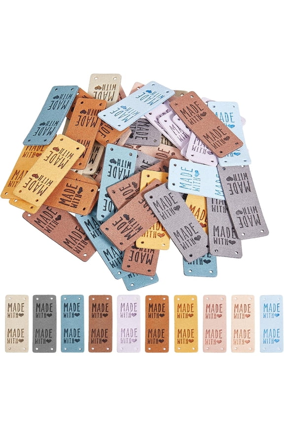 60Pcs 10 Colors Microfiber Labels Handmade Embossed Tag with Holes for DIY Jeans Bags Shoes Hat Accessories Rectangle 50x20x1.5mm Hole: 2mm