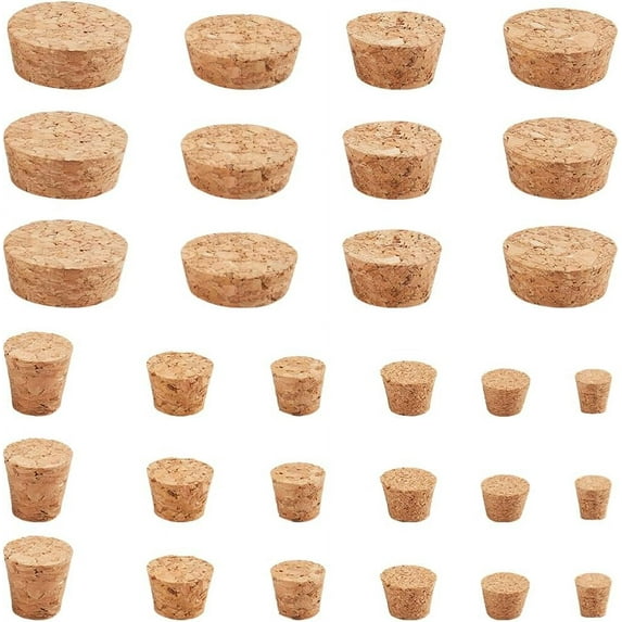 60Pcs 10 Sizes Cork Bottle Stopper Assorted Natural Wooden Corks Tapered Plugs Leakproof Replacement Wine Bottle Toppers Stoppers for Wine Beer Liquor Bottles DIY Crafts Supplies