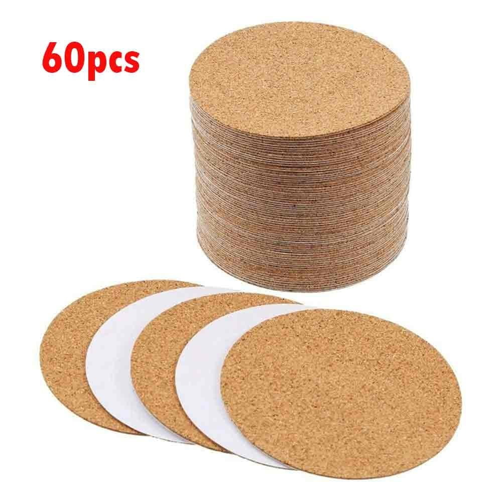 60Pcs 100Mm Self-Adhesive Cork Coasters Round Square Mats Heat Diy ...