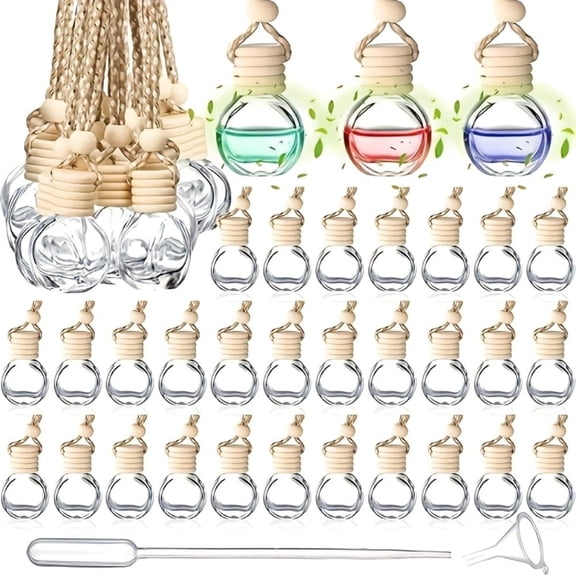 20Pcs 10ml Refillable Glass Car Air Freshener Diffuser Bottles, Empty with Wooden Caps