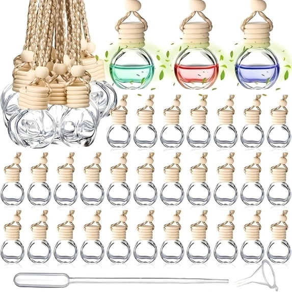20Pcs 10ml Refillable Glass Car Air Freshener Diffuser Bottles, Empty with Wooden Caps
