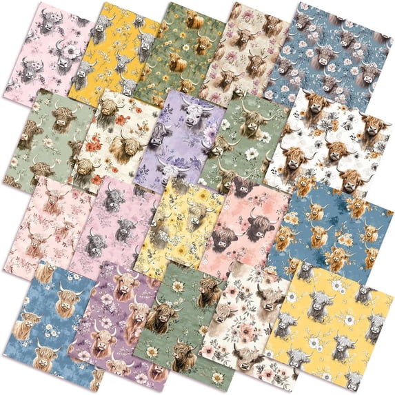60Pcs 10x10 Inch Highland Cow Quilting Fabric Squares Patchwork DIY ...