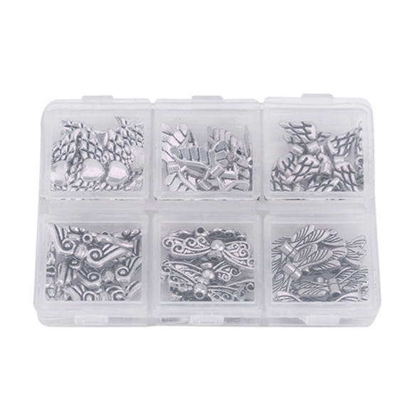 60Pcs 14-26mm Angel Wing Beads Lot DIY Jewelry Findings Making Supplies with Storage Box
