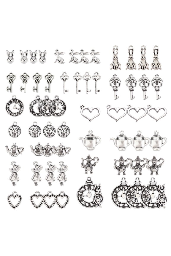 60Pcs 15 Style Alloy Pendants Mix-shaped Silver 4pcs/style