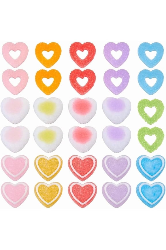 60Pcs 15 Styles Candy Resin Charms Heart Cabochons Flatback Colorful Sweets Berry Candies Hollow Hearts Mini Cabochon Charm for DIY Crafting Jewelry Making Embellishments Accessories for DIY