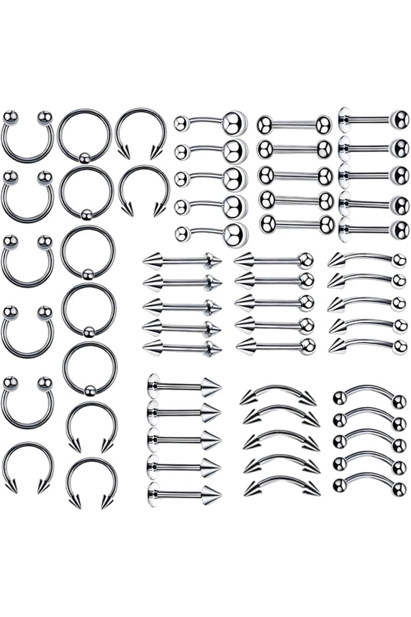 60Pcs 16G Stainless Steel Piercing Jewellery, 8mm Vertical Labret Lip Bars Curved Barbell, Eyebrow Piercing & Lip Piercing Jewellery for Women, Smiling Face Design Piercings Jewellery