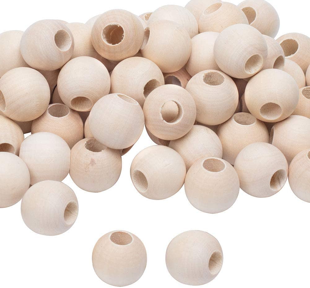 20mm Brown Wooden Macrame Beads- Hole 10mm- 60 Pieces Beads Quality Large Hole Wood Beads for Macrame Project/Garlands