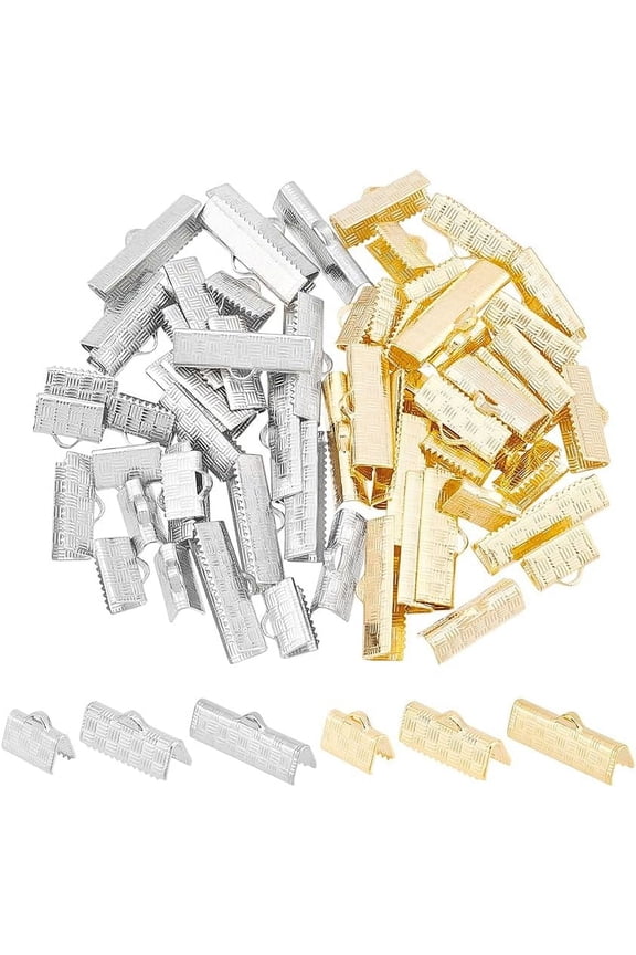 60Pcs 2 Colors 3 Sizes Ribbon Crimp Ends Rectangle Bracelet Crimp Clasps 6/7/8mm Stainless Steel Crimp Cord Ends Rectangle Ribbon Fasteners Clasp for Bracelet Necklace Jewellery Making