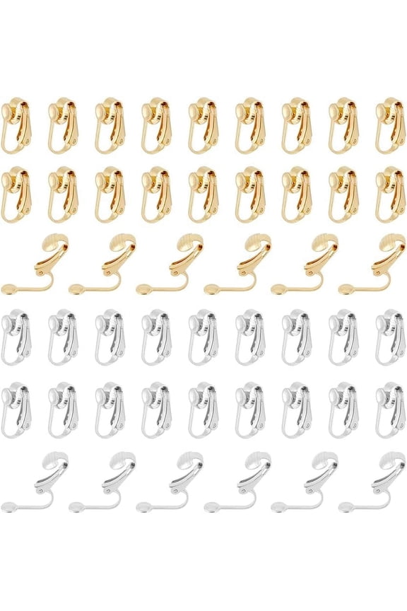 60Pcs 2 Colors 304 Stainless Steel Clip-on Earring Findings Golden Earring Clip Backs Clip-on Earring Converter Components Ears for Non Piercing Earrings Jewelry Making
