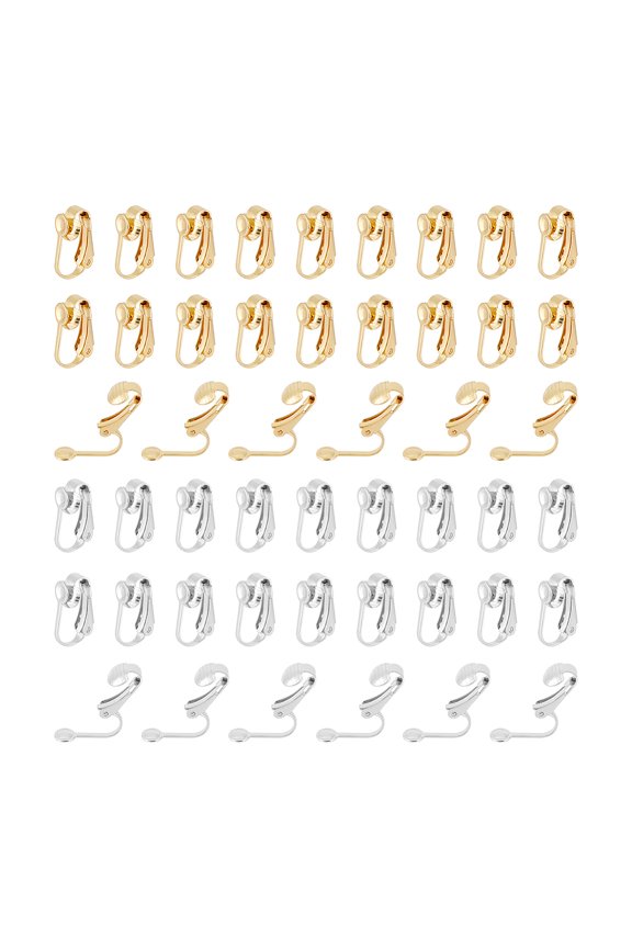 60Pcs 2 Colors 304 Stainless Steel Clip-on Earring Findings Golden & Stainless Steel Color 16x7.5x10mm 30pcs/color DIY