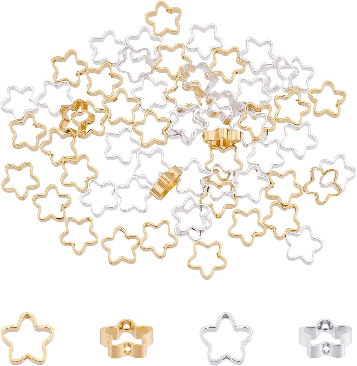 60Pcs 2 Colors Brass Bead Frames Hollow Flower Metal Links Connectors ...