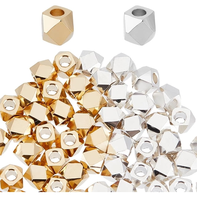 60Pcs 2 Colors Brass Spacer Beads LongLasting Plated Faceted Column