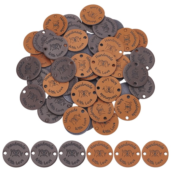 60Pcs 2 Colors Handmade Tags Imitation Leather Crochet Labels with Love Crochet Tag