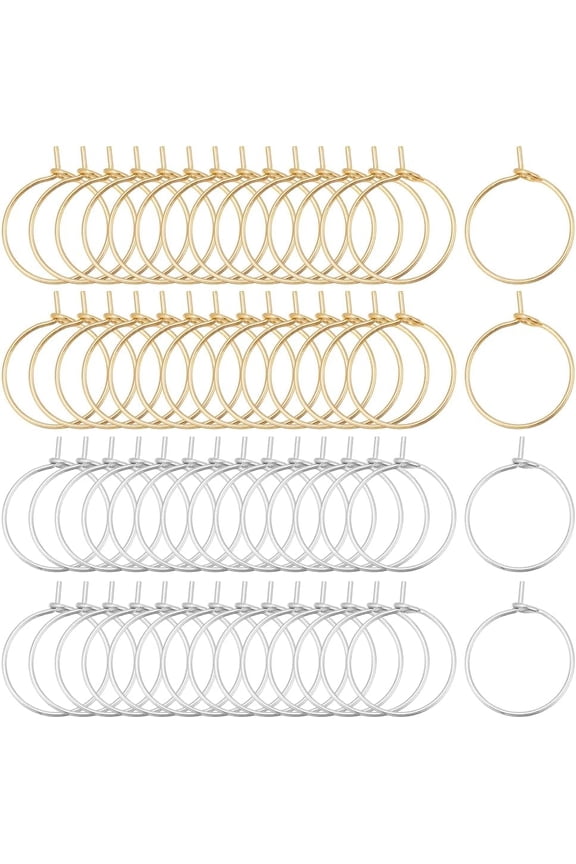60Pcs 2 Colors Stainless Steel Hoop Earring 15mm Silver Gold Earring Hoops Big Hoop Earrings for Women Circle Hoop Earrings Findings for DIY Dangle Hoop Earrings Making
