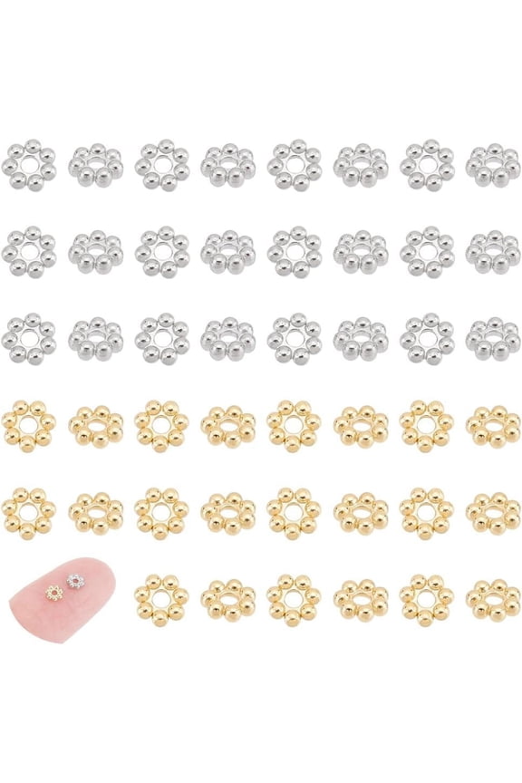60Pcs 2 Colors Stainless Steel Spacer Beads Flower Spacer Beads Mini Metal Beads Golden Daisy Beads Flower Shaped Loose Beads Accessories for Bracelets Necklaces Jewelry Making for DIY
