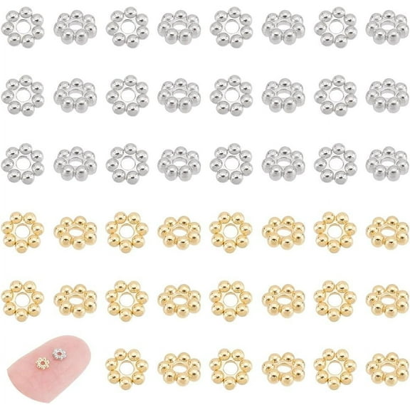 60Pcs 2 Colors Stainless Steel Spacer Beads Flower Spacer Beads Mini Metal Beads Golden Daisy Beads Flower Shaped Loose Beads Accessories