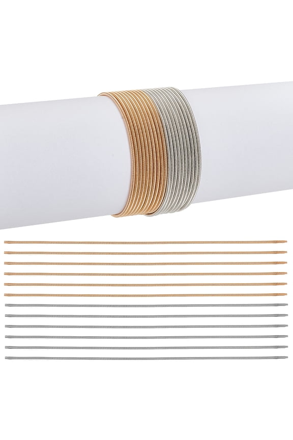 60Pcs 2 Colors Steel Wire Spring Stretch Bracelets Set Guitar String Coil Bracelets for Women 7-3/8 inch(18.8cm) 30Pcs/color