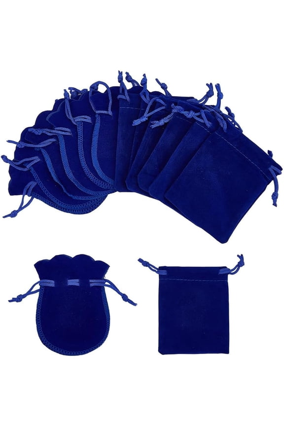 60Pcs 2 Style Velvet Bags Satin Gift Pouch Rectangle/Calabash Dark Blue 9.5x7.5 cm Hoppocket Drawstring Jewelry Pouches for Store jewelry Earrings Rings
