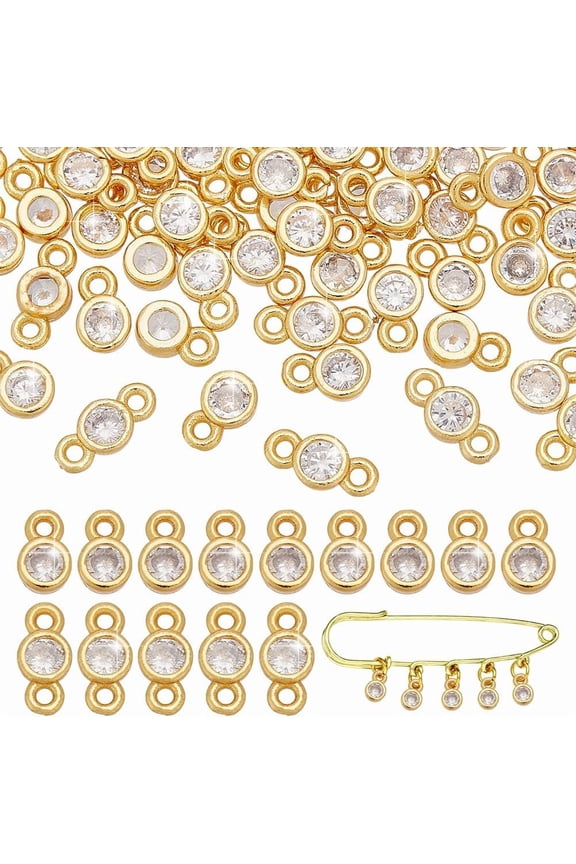 60Pcs 2 Styles Brass Pave Clear Cubic Zirconia Flat Round Link & Charms Findings Kits Sneaker Shoe Charms 7~8.5x4x2mm Hole: 1mm 30pcs/style