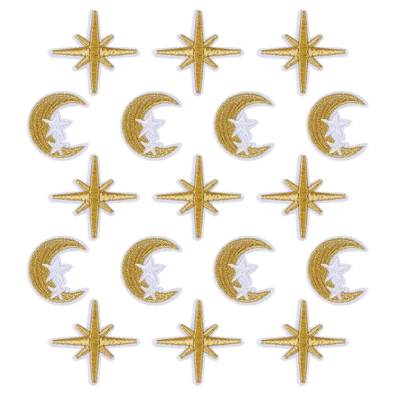 60Pcs 2 Styles Moon Star Embroidered Patch Moon Star Iron On Patches Moon Star Applique Patches Bulk Small Sew On Patches Gold Small Fabric Patches