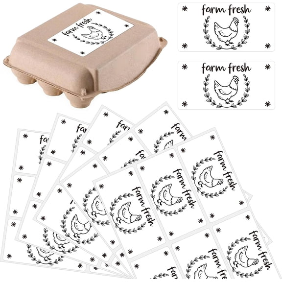60Pcs 2" x 4" Farm Fresh Egg Carton Sticker Rectangle White Self Adhesive Fresh Egg Labels Cartoon Packaging Stickers Tags