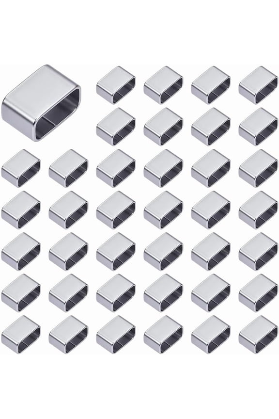60Pcs 201 Stainless Steel Slide Charms Rectangle Stainless Steel Color 6x10x5.5mm Hole: 4x8.5mm 60pcs/set