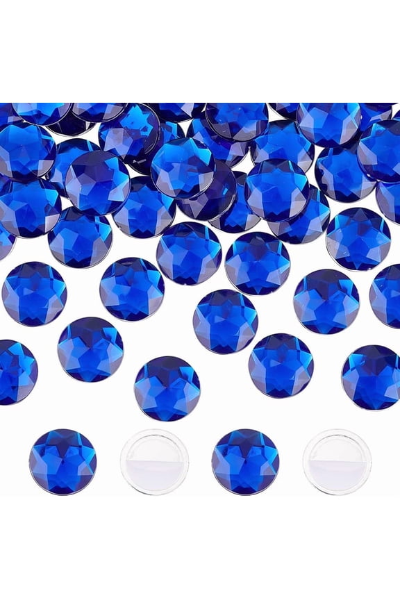 60Pcs 20mm Flat Back Round Acrylic Rhinestone Blue Self-Adhesive Round Jewels Large Plastic Gems Embelishments Stick On Jewels Circle Gems