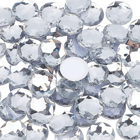 60Pcs 20mm Self-Adhesive Acrylic Clear Rhinestones with Container Flat Back Round Crystal Circle Gems Sparkling Plastic Stickers