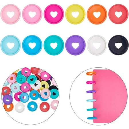 60Pcs 28mm Book Binding Discs 12 Colors Plastic Round Transparent Binder Discs Mushroom Hole Discbound Expansion Discs Buckle Hoop Flexible Loose Leaf Binder Rings for Notebook Planner Mixed Color