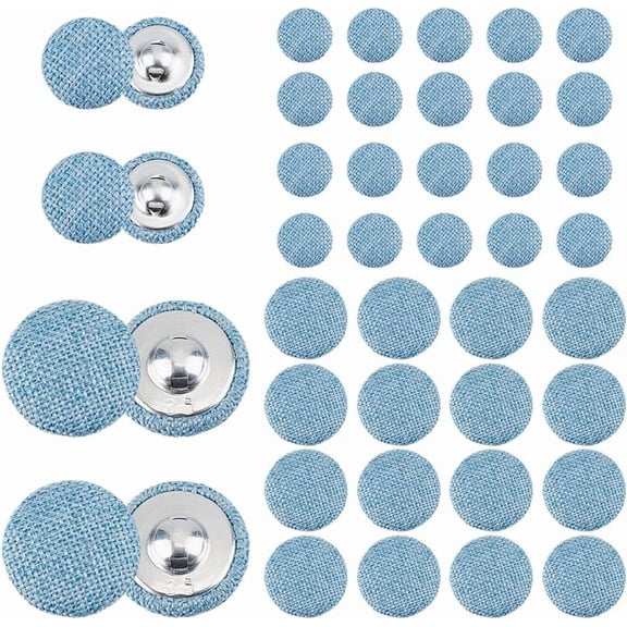 60Pcs 2Styles Button Covers Fabric Cover Buttons 1-Hole Cloth Jeans Button Kits Tack Pant Buttons Replacement Flat Round for Light Steel Blue Denim Pants Jackets Clothes Hole: 1.8~3mm