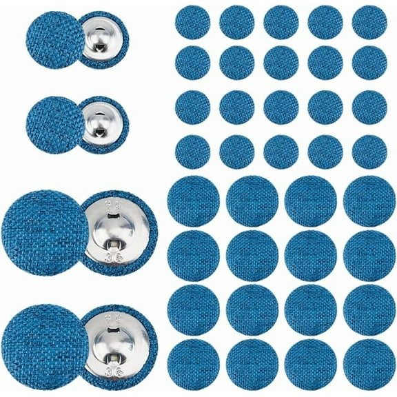60Pcs 2Styles Button Covers Fabric Cover Buttons 1-Hole Cloth Jeans Button Kits Tack Pant Buttons Replacement Flat Round for Marine Blue Denim Pants Jackets Clothes Jeans Hole: 1.8~3mm