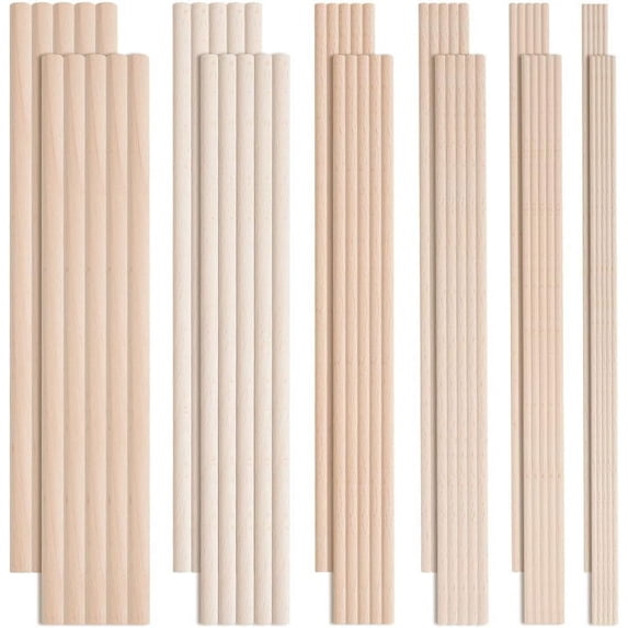 60Pcs 3/4/5/6/8/10mm Dowel Rods Wood Sticks 9.8 Inch Assorted Sizes Unfinished Dowel Round Beach Wood Dowels Hardwood Dowel Rod for DIY