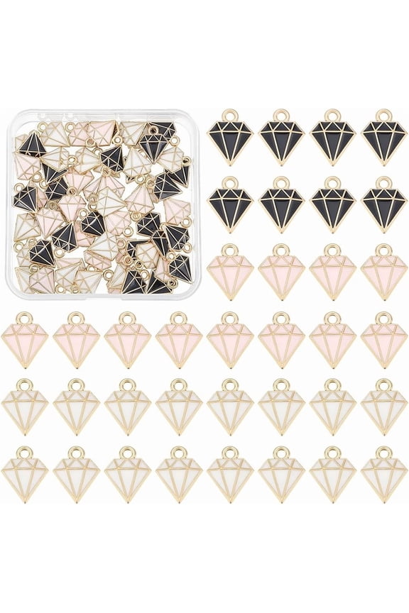 60Pcs 3 Colors Alloy Enamel Pandants Lead Free & Cadmium Free Light Gold Diamond Charm Mixed Color 15x12x2.5mm Hole: 1.8mm 20pcs/color creative
