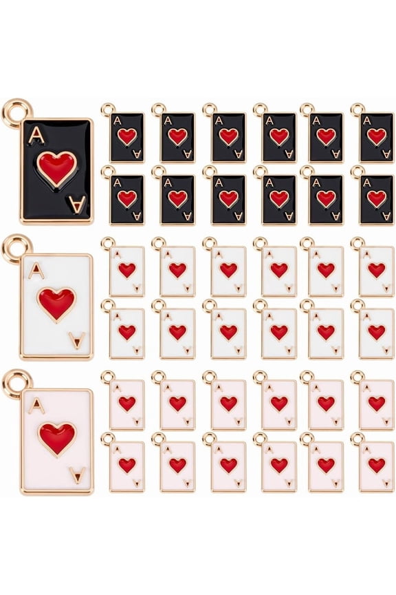 60Pcs 3 Colors Alloy Enamel Pendants Light Gold Cadmium Free Lead Free Ace of Hearts Charm Mixed Color 15.5x11x1.5mm Hole: 1.5mm