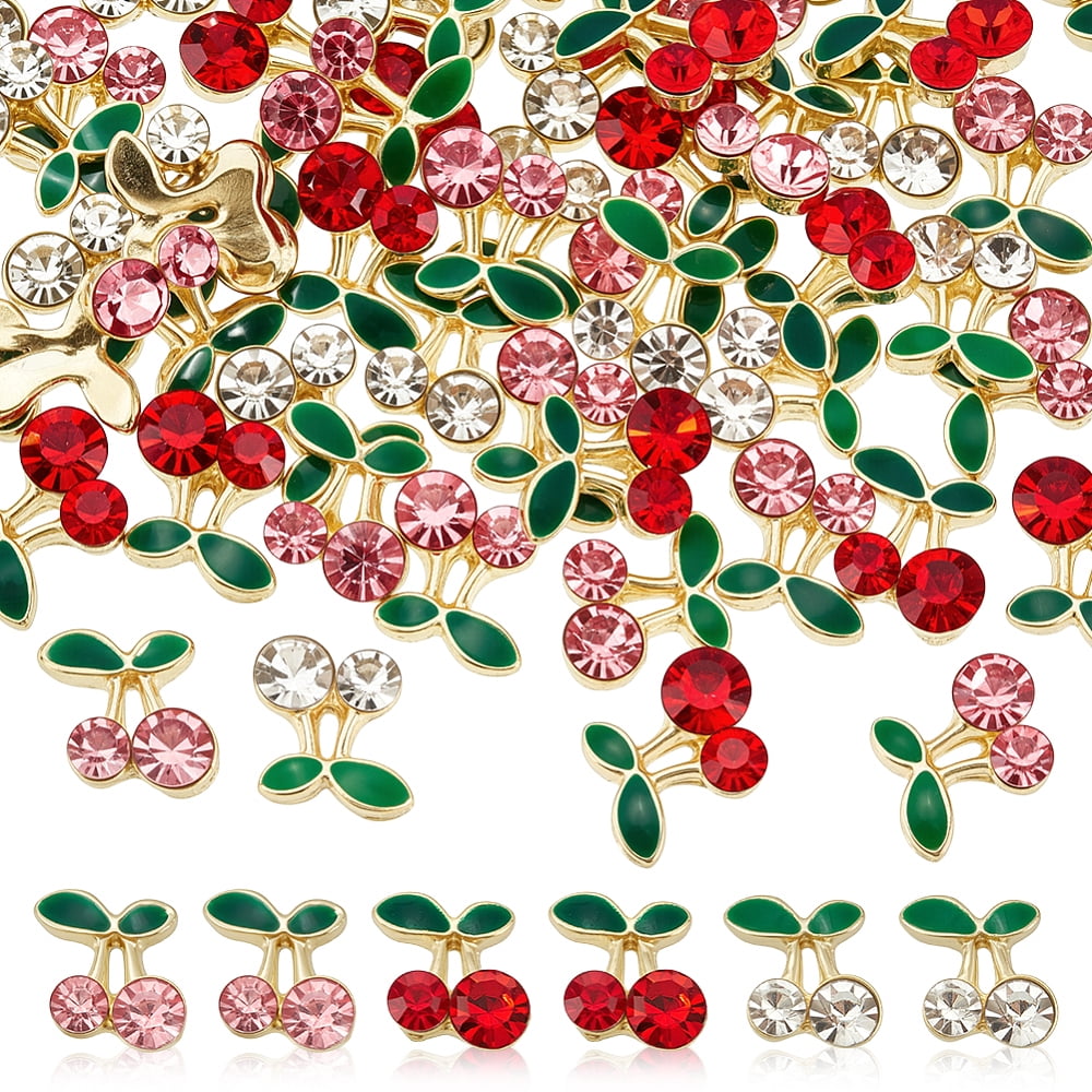 60Pcs 3 Colors Alloy Rhinestone Cabochons Nail Art Decorations Cherry ...