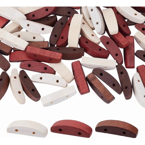 60Pcs 3 Colors Arch Wooden Beads 2 Hole 0.5x1.4x0.4 Inch Wooden Decorative Beads Natural Wood Beads Wood Blocks with 2 Holes for Bracelets Jewelry Making Hair Craft Handmade Decor colorful DIY