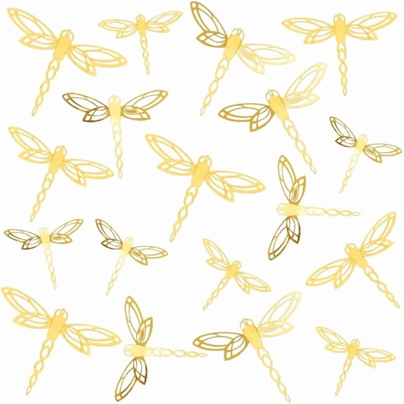 60Pcs 3 Sizes 3D Dragonfly Wall Decals Gold Paper Dragonflies Wall Decor Garden Art Indoor Outdoor Fence Hanging Decorations for Nursery Home Living Room Flowers Cake Party Window Mural